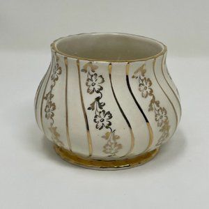 Antique 30s Sadler England Gold Swirl Flower Pattern Gilded Sugar Bowl